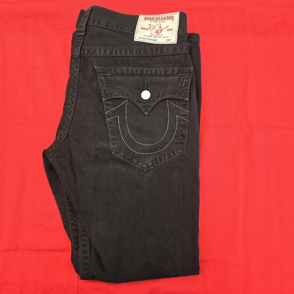 True Religion Black Jeans with Signature Pocket Stitching